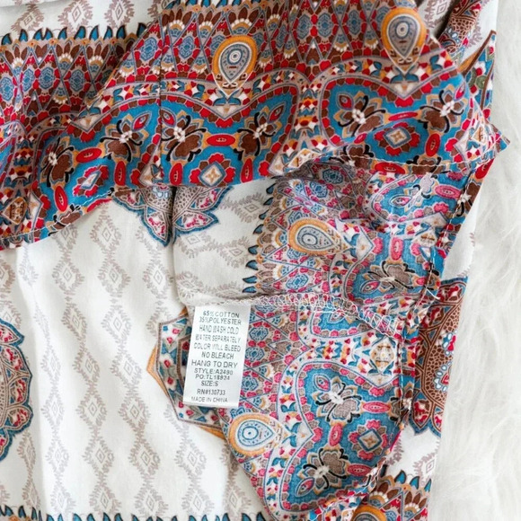 Umgee Women’s Size Small Boho Mini Dress Long Sleeve V-Neck Floral Paisley Tunic - Picture 7 of 8